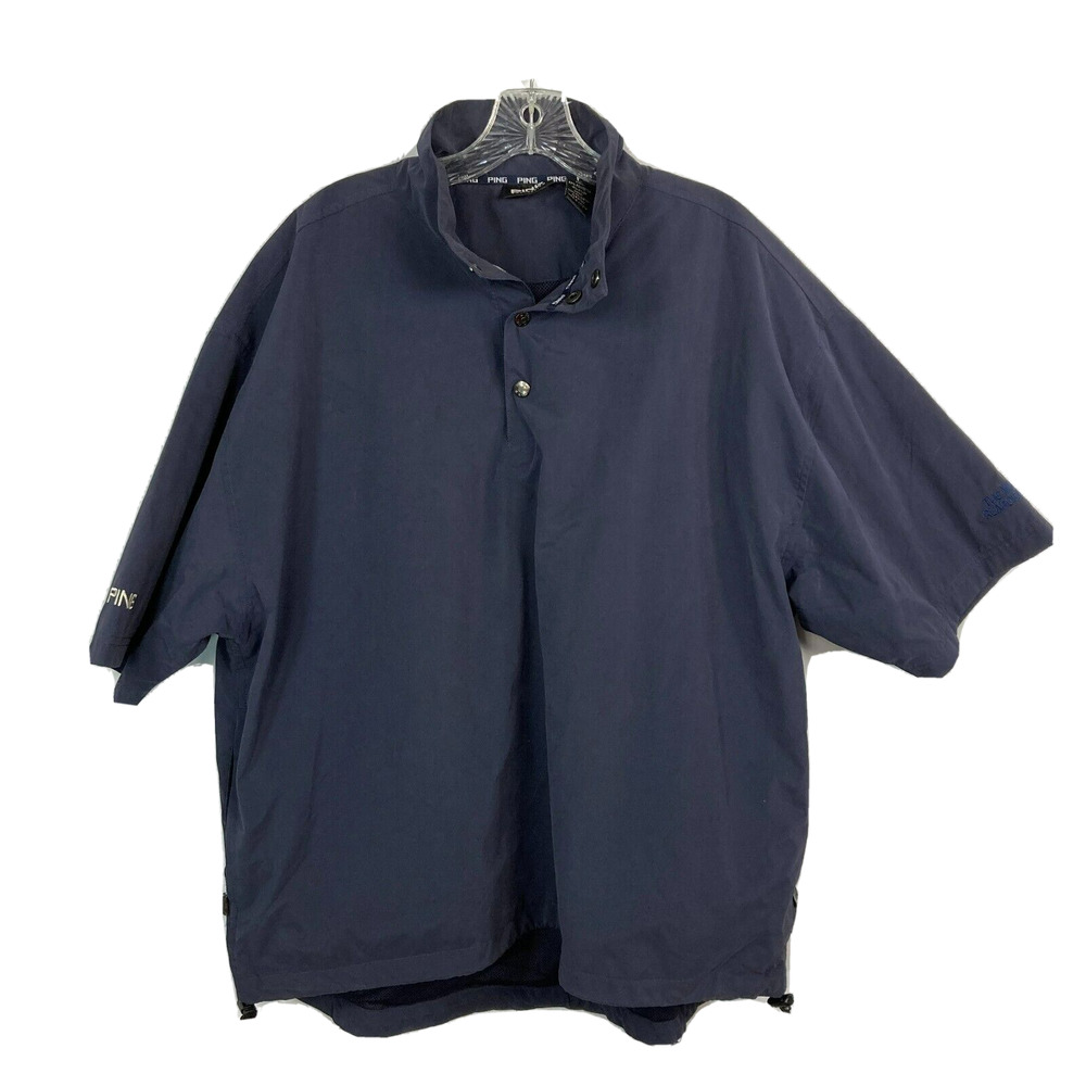 Ping Jacket Men Sz L Blue Microfiber Wind Shirt Pullover Golf Monogram on Sleeve